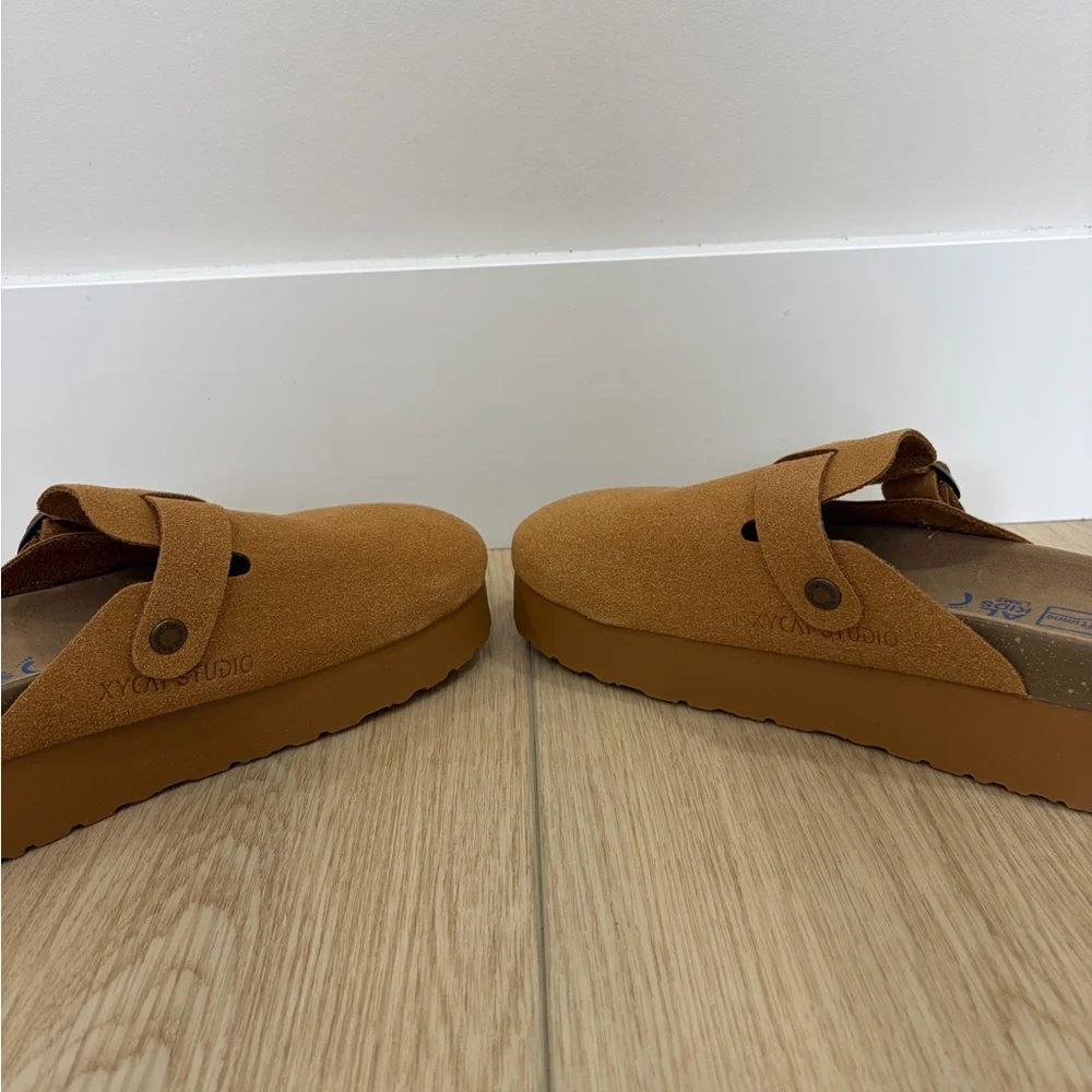 XYON STUDIO Brown Suede Comfort Clog Shoes Women Buckle Flat